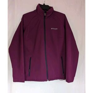 Columbia Jacket Windbreaker Women's L Full Zip Burgundy Adjustable Hem